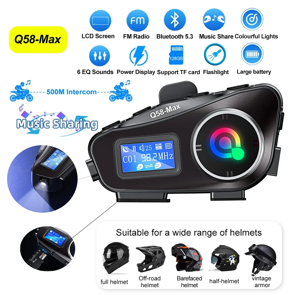 Universal Motorcycle Helmet Intercom Headset - Groot Scherm Display Helm Intercom Motorfiets
