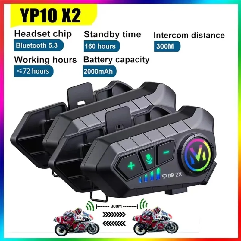 Universal Motorcycle Helmet Intercom Headset - Y10 2x Bluetooth Motorhelm Intercom 300M