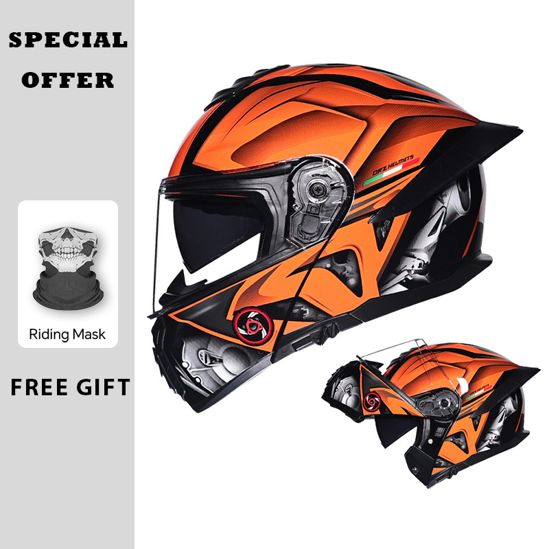 Dual Visor Motorcycle Racing Helmet - Motorhelm opklapbaar Dubbel vizier Grote staart