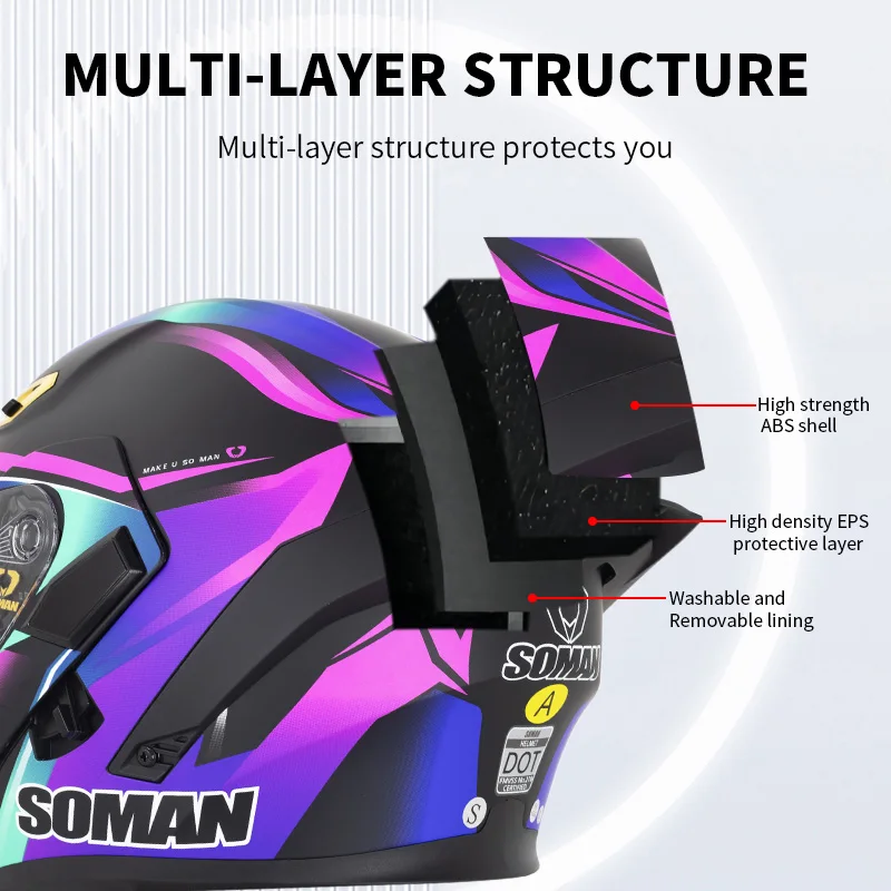 SOMAN Integraalhelm Dual Lens  - Dual Visor Motorcycle Racing Helmet recensie en prijs